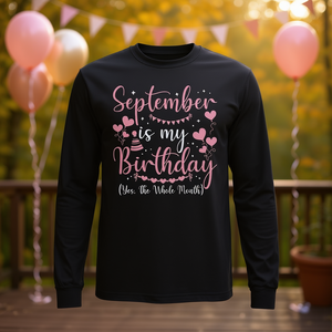 Divertente maglietta a maniche lunghe per compleanno a settembre, per la celebrazione di tutto il mese, ideale per eventi promozionali - Product Image 2
