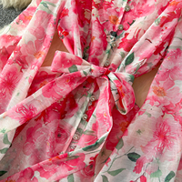 Robe Courte Élégante Femme à Imprimé Floral, Col Montant, Manches Longues Lanterne, Taille Nouée, Idéale pour les Fêtes et le Quotidien