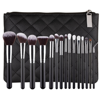 Set Kuas Makeup Bulu Lembut Vegan Gagang Hitam Tabung Perak Lengkap untuk Rias Wajah dan Mata