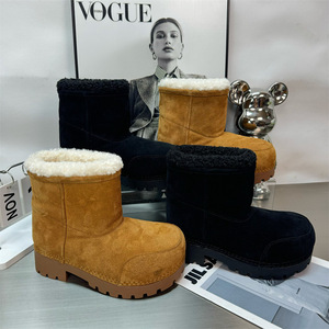Bottines d'hiver chaudes pour femmes en daim châtain, doublées <span class=keywords><strong>de</strong></span> polaire moelleuse, à semelle plateforme à talon compensé, à enfiler, antidérapantes, pour l'extérieur et décontractées - Product Image 2