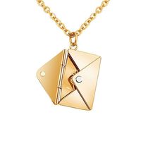 Collier transfrontalier simple en forme d'enveloppe, en acier inoxydable plaqué or, pendentif enveloppe lettre d'amour gravée, design créatif pour couple