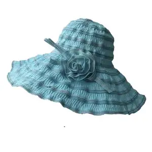 패션 우아한 여성 태양 모자 여름 큰 챙 버킷 모자 세련된 디자인 접이식 선 바이저 모자 꽃 장식