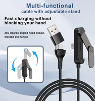 Kabel Pengisian Daya Ultra Cepat 65W Baru 2-in-1 Lipat dengan Stand Multi Sudut yang Dapat Disesuaikan Desain Lipat Tiga Tipe-C Tipe-C Bahan Nylon yang Tahan Lama