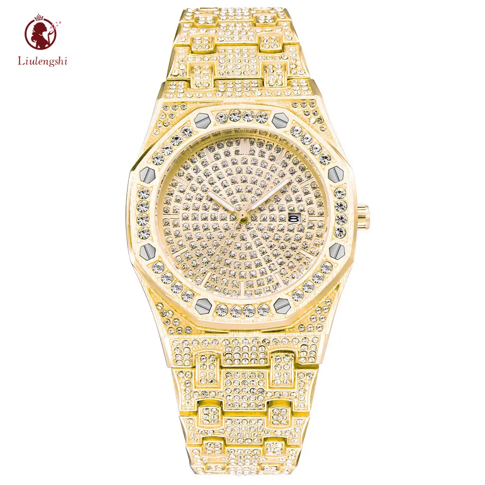 高品質ファッション高級ブリンブリンヒップホップゴールドダイヤモンドウォッチメンズダイヤモンドアイスアウトスクエアクォーツ腕時計