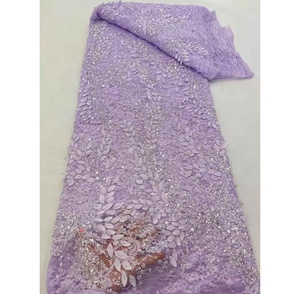 Robe en dentelle africaine Styles de luxe blanc perlé cristal strass tissu dentelle d'Europe pour vêtements femmes - Product Image 4