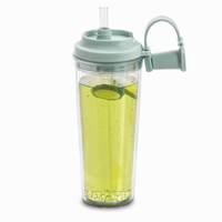 Gobelet Tritan personnalisé sans BPA, anti-fuite, double paroi, à large ouverture avec paille et couvercle à vis, idéal pour les voyages, le bureau et l'école