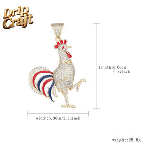 Collar con Colgante <span class=keywords><strong>de</strong></span> Gallo Estilo Hip Hop, Chapado en Oro <span class=keywords><strong>de</strong></span> 14K, Incrustado con Circonita, Unisex - Product Image 3