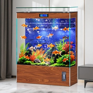 Pecera de vidrio ultra transparente con filtro trasero, de tamaño mediano, para sala de estar, unidad independiente integrada, colocada junto al mueble de <span class=keywords><strong>TV</strong></span> - Product Image 4
