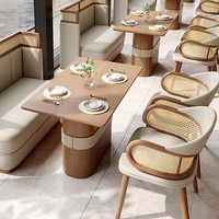 Restaurant à thème d'Asie du Sud-Est de style thaïlandais, sièges en banquette semi-circulaires, tables et chaises, ensemble en bois massif, capacité de 4 à 8 personnes, moderne