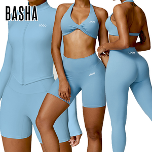 Conjunto <span class=keywords><strong>Deportivo</strong></span> de 4 Piezas para Fitness, Yoga y Running: Chaqueta con Cremallera, Shorts Fruncidos, <span class=keywords><strong>Sujetador</strong></span> y Leggings para Gimnasio - Product Image 4