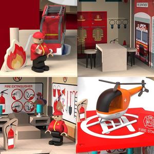 Juguete Educativo de <span class=keywords><strong>Madera</strong></span> para Niños, Estación de Policía, Estación de Bomberos y Estacionamiento, Venta al Por Mayor - Product Image 3