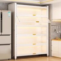 Meuble de rangement de cuisine moderne, étagère multi-niveaux pour casseroles et bols, buffet sur pied anti-poussière avec portes coulissantes