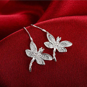 Pendientes colgantes de libélula de plata tibetana para mujer, joyería romántica para fiesta, aleación con forma de insecto, piedra de circón, chapado en plata - Product Image 4