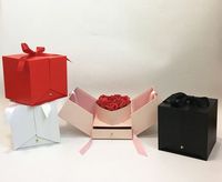 Boîte à fleurs double carrée en forme de cœur avec ruban, boîte à fleurs pour les fêtes, boîte à fleurs éternelles, cadeau de fleurs
