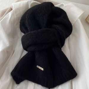 Bufanda de Invierno Estilo Coreano para Mujer, Forrada de Felpa, Mezcla de Lana, Tejido Suave, Calentador de Cuello Largo, Lazos, Transpirable, Antibacteriana, a la Moda - Product Image 4