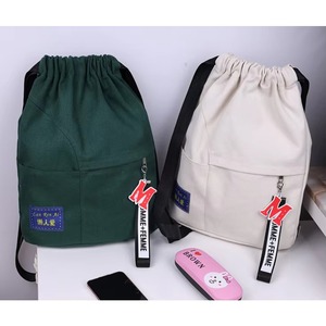 Custom Logo Simple Cotton Pouch Sport Travel Canvas Drawstring <b>Backpack</b> Bag with Zipper Pocket for <b>Children</b> School Gym - Product Image 6