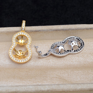 Wenchi S925 <b>Silver</b> Gourd Buckle 8-10 Double <b>Bead</b> Pendant DIY Pearl Jewelry Accessory Holder Universal Fashion Model 13505 China - Product Image 2