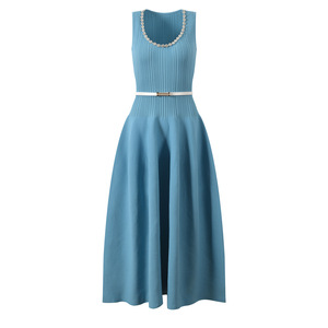 knee length dresses for ladies Blue Midi Dress Long Sleeve Mock Neck Cut Out Bodycon