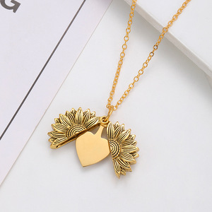 Collier pendentif cœur ouvrable tournesol en acier inoxydable vierge, personnalisable avec nom ou mot, cadeau, vente en gros - Meilleures ventes - Product Image 2