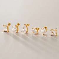 Anting-anting stud mini zircon mewah berbahan stainless steel, berlapis emas 18k PVD, untuk wanita
