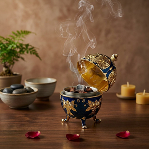 Luxury Royal Blue Enamel Egg Metal Incense Burner Vintage Arabian <b>Oud</b> <b>Bakhoor</b> Burner Metal Charcoal Incense Censer Middle East C - Product Image 3