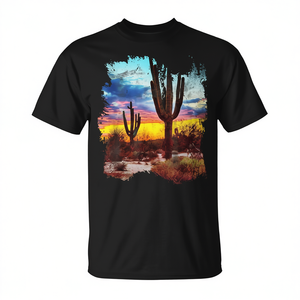 T-shirt vintage avec scène de coucher de soleil et cactus du désert du Sud-Ouest, style western des années 80, article promotionnel - Product Image 2