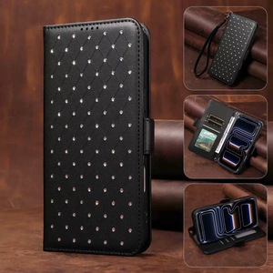 Étui de téléphone en cuir PU avec porte-cartes et dragonne pour Samsung S26 Ultra, motif treillis de diamants, avec fil à coudre - Product Image 2