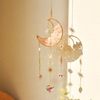 Attrape-soleil artisanal en améthyste et cristal de lune, prisme arc-en-ciel, ornement suspendu pour fenêtre, décoration murale pour la maison, cadeau sorcier