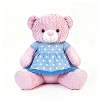 Adorable Ours en Peluche à Texture Bouclée avec Robe à Manches Courtes à Pois et Bordure en Dentelle, Jouet en Peluche Doux