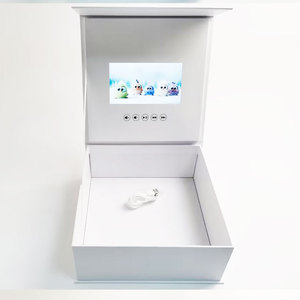 Customized Printed Own logo 7 Inch White Magnet Close Paper Gift Packing <strong>Box</strong> with LCD Screen and Video Music - Product Image 1