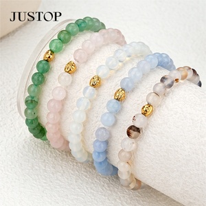 Pulsera de cuentas naturales para hombre y mujer, joyería de cristal curativo, brazalete elástico de piedras preciosas, regalo minimalista con acento dorado - Product Image 6