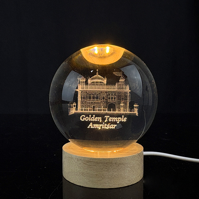 Custom Golden Temple Crystal Ball 3D Laser Engraved Religious Night Light Glass Ball Decor Souvenir Gifts MH-Q0295