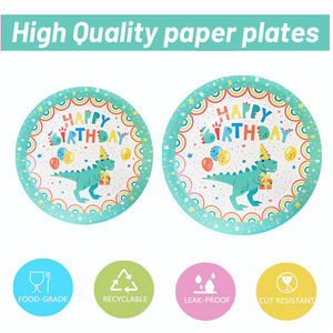 Platos y Vasos de Papel Redondos Desechables con Diseño de Dinosaurios Ecológicos de 9 Pulgadas, Juego de Vajilla Personalizada para Fiestas de Cumpleaños - Product Image 4
