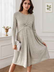 Disponibile: Abito <span class=keywords><strong>Premaman</strong></span> a Collo Tondo con Maniche a Lanterna, Vestito Midi Elegante con Nodo Frontale per Allattamento, Ideale per l'Inverno e l'Uso Quotidiano - Product Image 6
