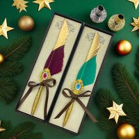 Stylo plume vintage européen à pointe en verre, orné de paillettes dorées, coffret cadeau britannique pour étudiants, cadeau d'anniversaire