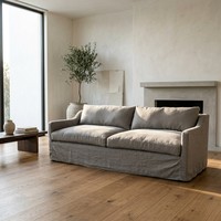 Canapé moderne 2-3 places avec housse en tissu mélangé lin et coton, gris nuage, avec coussins en plumes de canard pour le salon