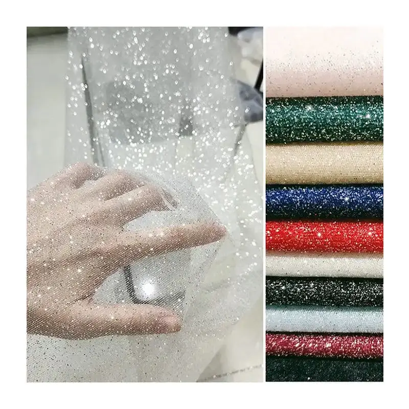 red grey silver non stretch Tela de tul con lunares mini arcoiris y purpurina mini spot rainbow glitter tulle fabric