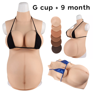 Porter des formes de seins en <span class=keywords><strong>silicone</strong></span> de taille G pour travestissement MTF avec un faux ventre de femme enceinte de 9 mois, gros seins pour costumes de <span class=keywords><strong>buste</strong></span> masculin - Product Image 1