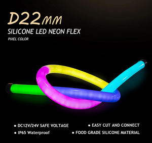 <span class=keywords><strong>LED</strong></span> Neon Black Jacket Silicone Pixel Color 24V Flexible Programable Tube Light RGB 360 grados Round Dia 22mm Light Strip - Product Image 4