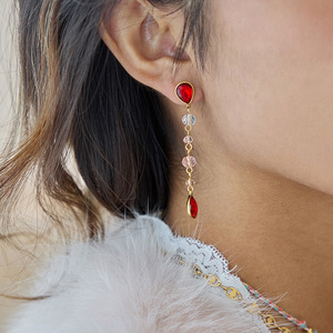 Teardrop <b>Red</b> Glass <b>Drop</b> <b>Earrings</b> Stainless Steel Bezel Setting Party Jewelry - Product Image 3