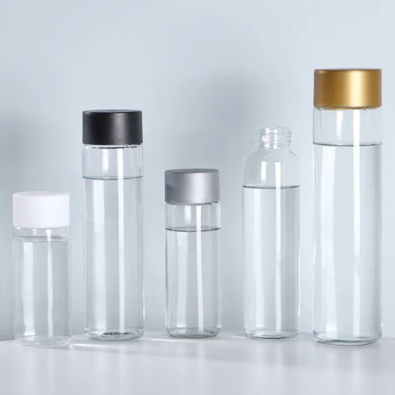 Cylinder 750ml transparent plastic lid wide mouth glass water bottle packaging