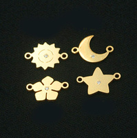 2025 Offre Spéciale 14k or rempli Double trous lune étoile fleur Zircon pendentifs connecteur breloques pour la fabrication de bijoux