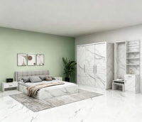 Lit moderne populaire extensible avec rangement, finition grainée, tête de lit décorative à éclairage encastré, mobilier de chambre