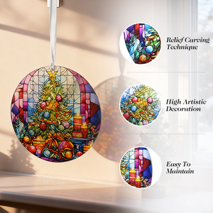 Stained Glass <b>Window</b> Hanging Winter Christmas Tree Stained Glass <b>Panel</b> for Christmas Tree Decoration - Product Image 3