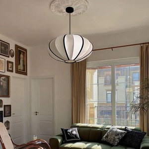 Vintage Round Pendant <b>Light</b> White Fabric Lantern E27 LED Anti Glare For Bedroom Living Room Dining Room Japanese Style - Product Image 2