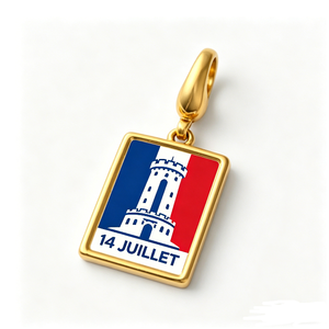 Colgante de esmalte del Día de la Bastilla francés del 14 de julio - Abalorio colgante de aleación de zinc chapado en oro para pulseras europeas - Product Image 4
