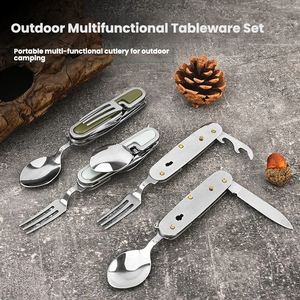 Ensemble de couteau, fourchette et cuillère pliants multifonctionnels pour l'extérieur, camping, pique-niques, vaisselle pliante portable - Product Image 2