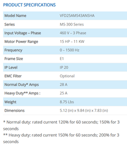 Delta MS300 VFD25AMS43ANSHA อินเวอร์เตอร์สามเฟส 380~480V 11KW 15HP VFD - Product Image 2
