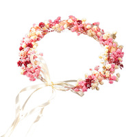 Serre-tête de fleurs artificielles roses et gypsophiles, accessoire de coiffure de mariée, accessoire de photographie de mariage, lot en gros