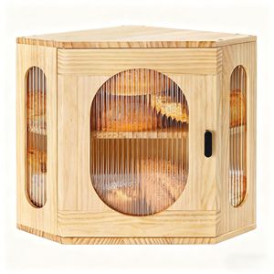 Corner Bamboo Eco-Friendly Durable Modern <strong>Bread</strong> Box 2-Tier Space Saving 90 Degree Adjustable Shelf Reeded Glass <strong>Bread</strong> <strong>Bin</strong> - Product Image 5
